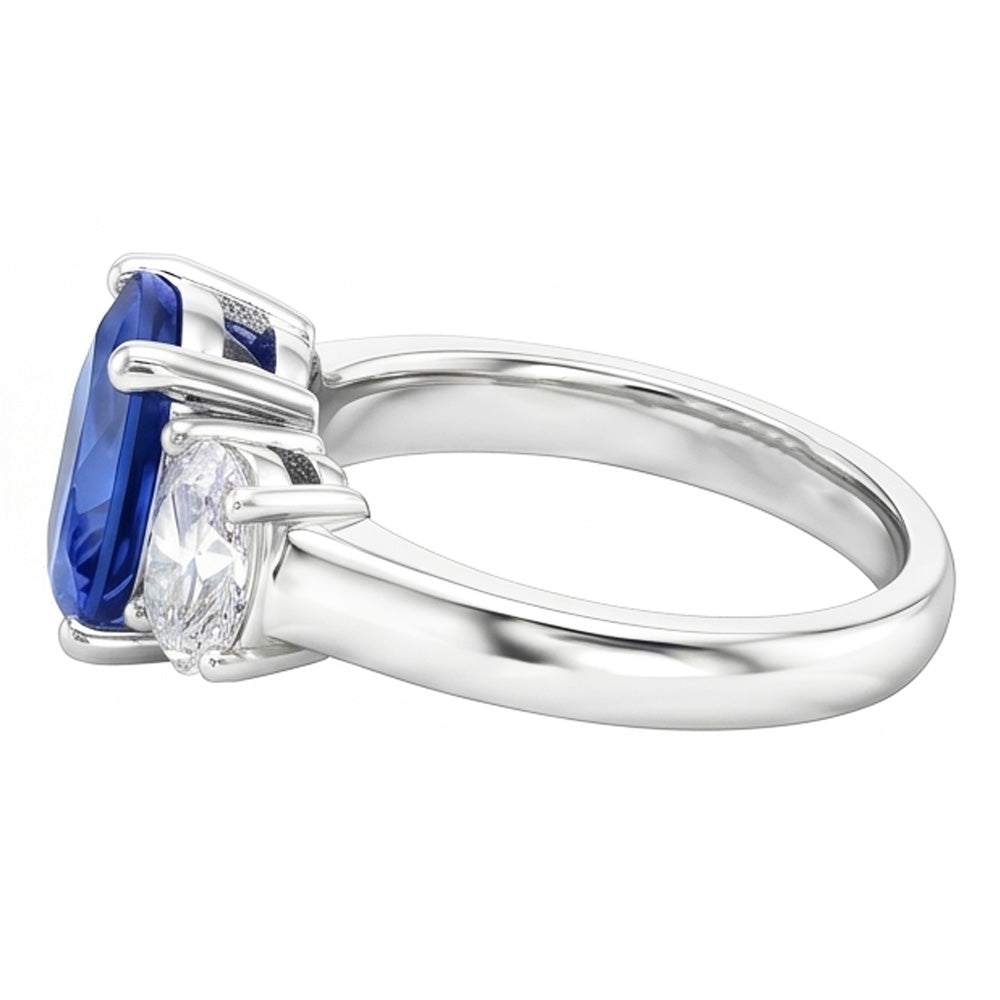 Sri Lankan Blue Sapphire & Natural Earth Mined Diamond ( Not Lab Grown )  Ring 3 Stone 2.60 Carat WG 14K