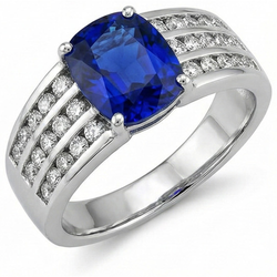 Sri Lankan Cushion Sapphire With Natural Earth Mined Diamond ( Not Lab Grown ) s Ring 3.50 Ct Gold White 14K