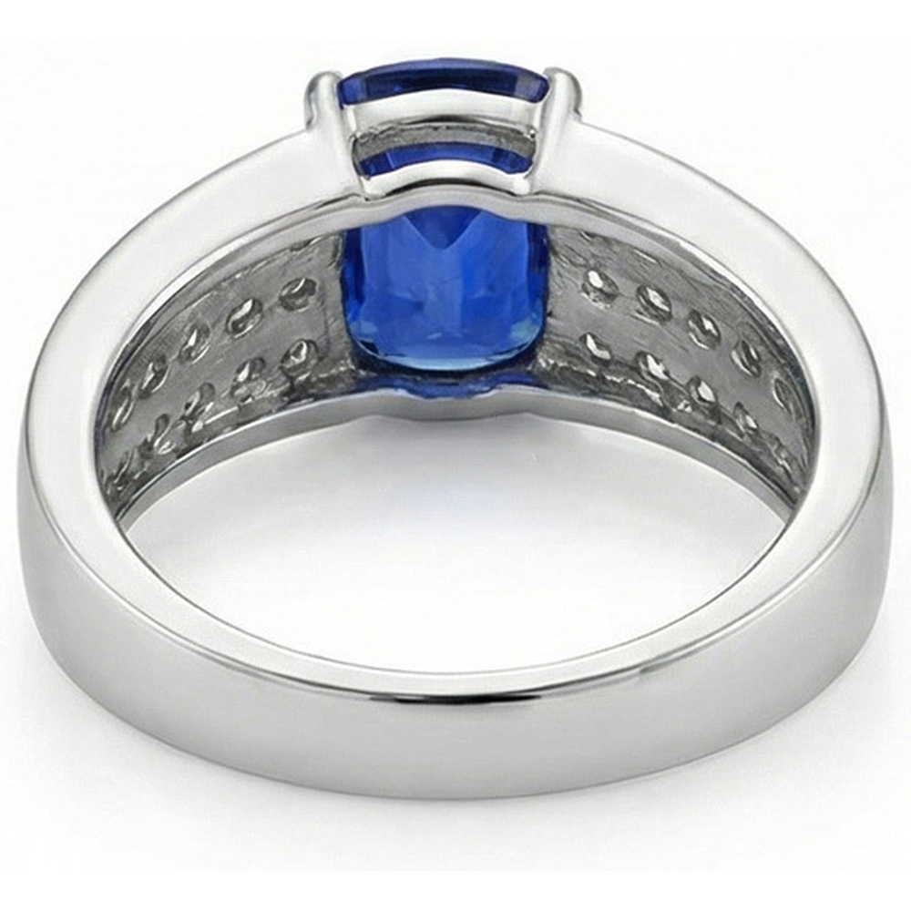 Sri Lankan Cushion Sapphire With Natural Earth Mined Diamond ( Not Lab Grown ) s Ring 3.50 Ct Gold White 14K
