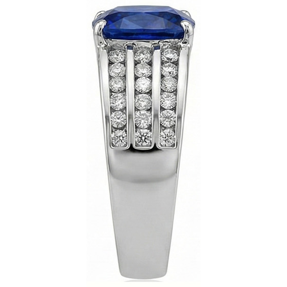 Sri Lankan Cushion Sapphire With Natural Earth Mined Diamond ( Not Lab Grown ) s Ring 3.50 Ct Gold White 14K