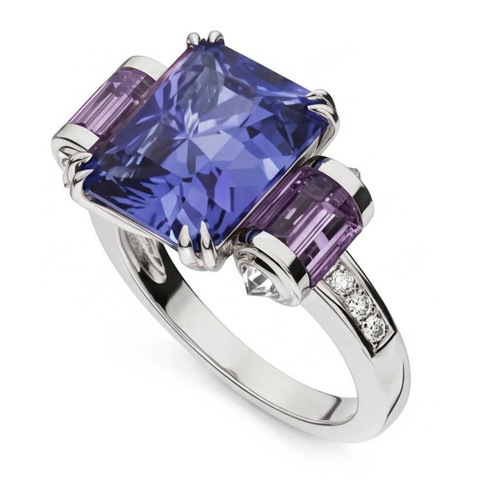 Sri Lankan Sapphire Amethyst And Natural Earth Mined Diamond ( Not Lab Grown )s 8 Carat Ring 14K Jewelry