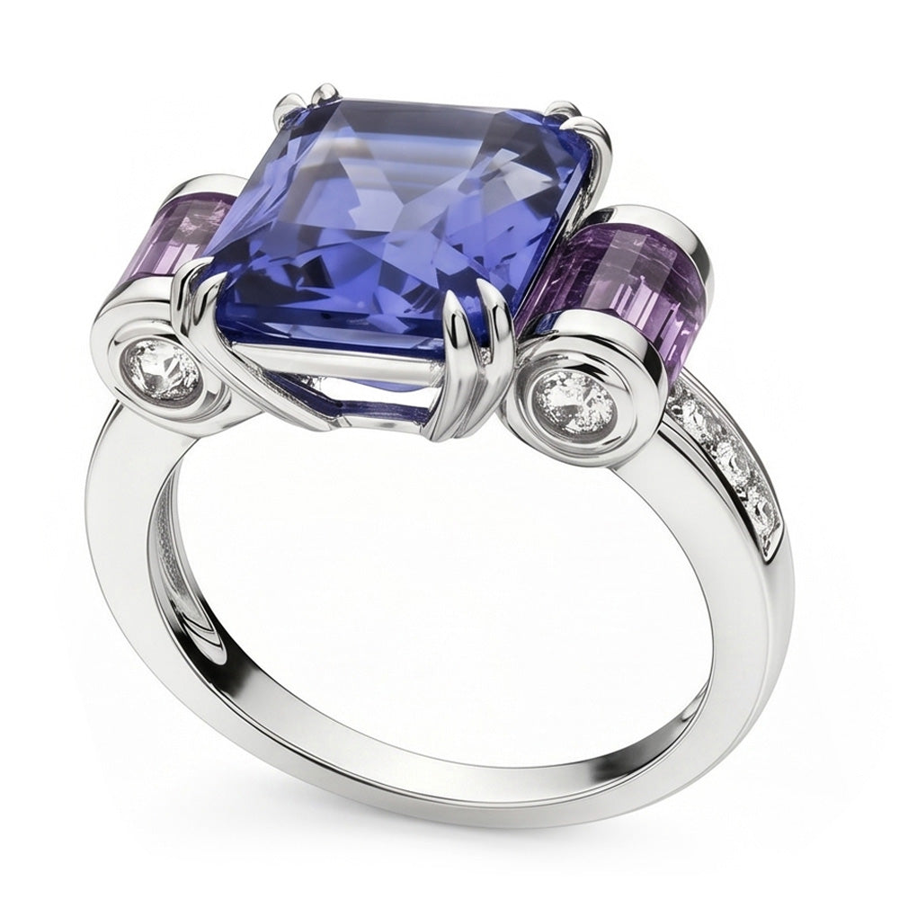 Sri Lankan Sapphire Amethyst And Natural Earth Mined Diamond ( Not Lab Grown )s 8 Carat Ring 14K Jewelry
