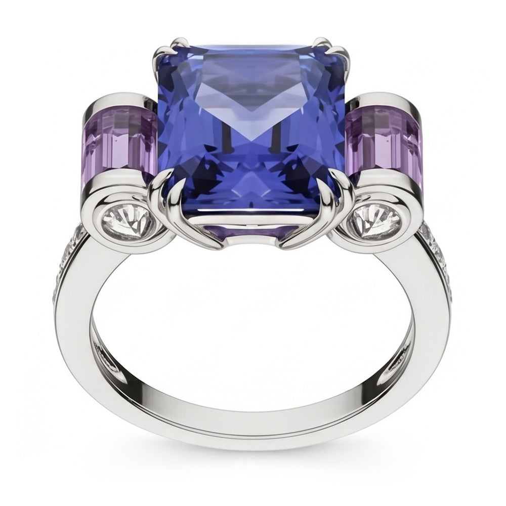 Sri Lankan Sapphire Amethyst And Natural Earth Mined Diamond ( Not Lab Grown )s 8 Carat Ring 14K Jewelry