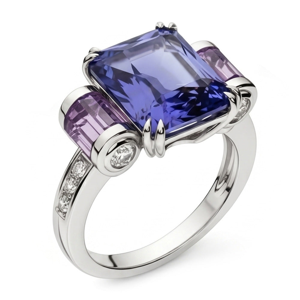 Sri Lankan Sapphire Amethyst And Natural Earth Mined Diamond ( Not Lab Grown )s 8 Carat Ring 14K Jewelry
