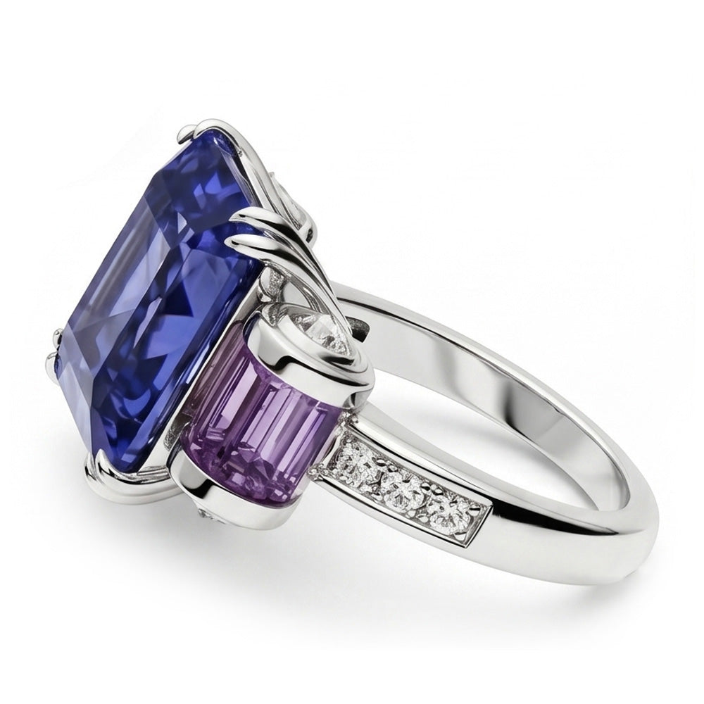 Sri Lankan Sapphire Amethyst And Natural Earth Mined Diamond ( Not Lab Grown )s 8 Carat Ring 14K Jewelry