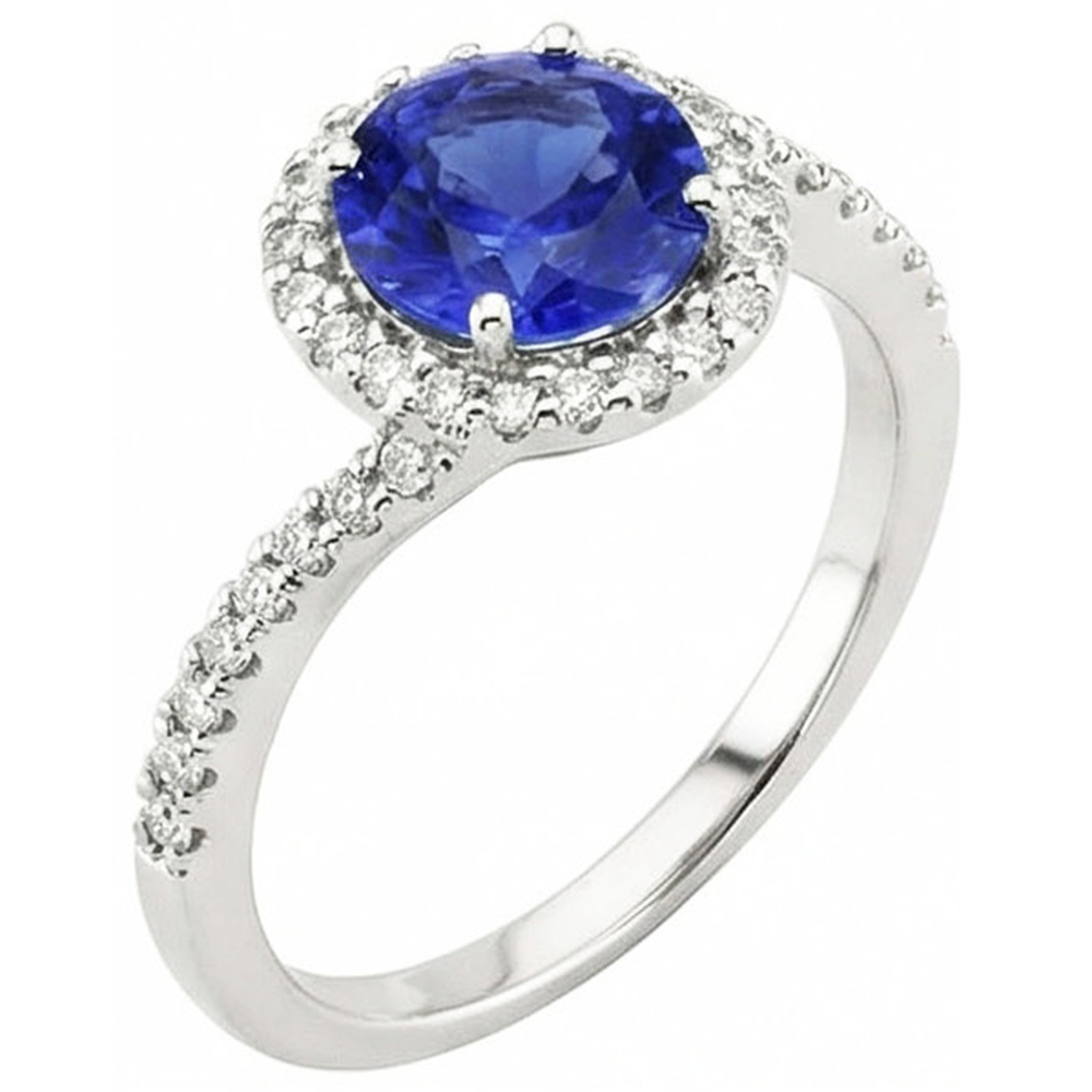 natural round sapphire 2.50ct ring close up detail
