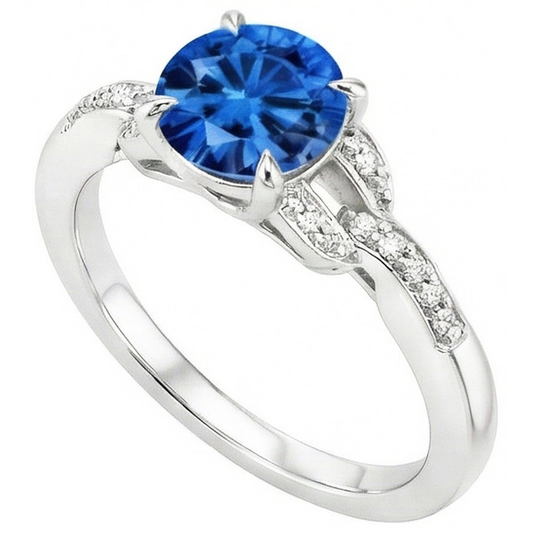 Sri Lankan Sapphire And Natural Earth Mined Diamond ( Not Lab Grown ) s 2.90 Carats Ring White Gold 14K