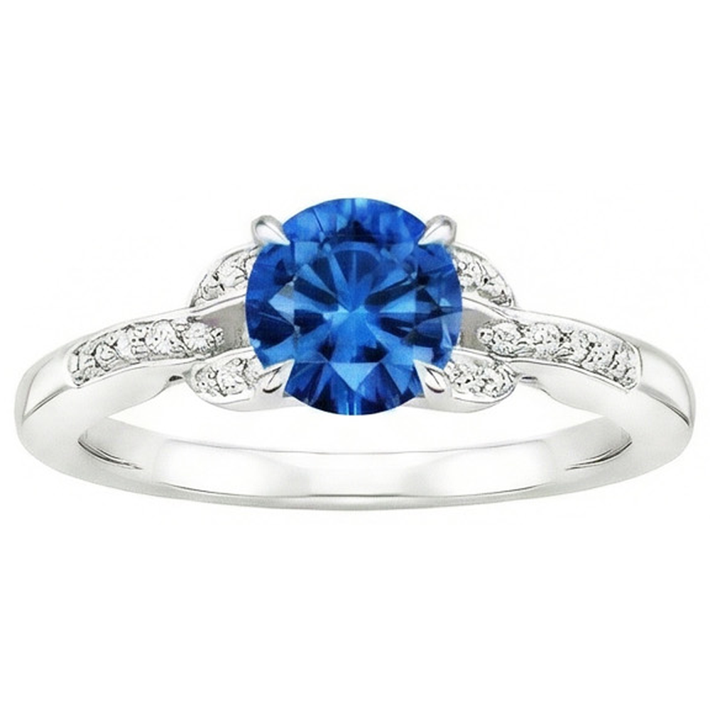 Sri Lankan Sapphire And Natural Earth Mined Diamond ( Not Lab Grown ) s 2.90 Carats Ring White Gold 14K