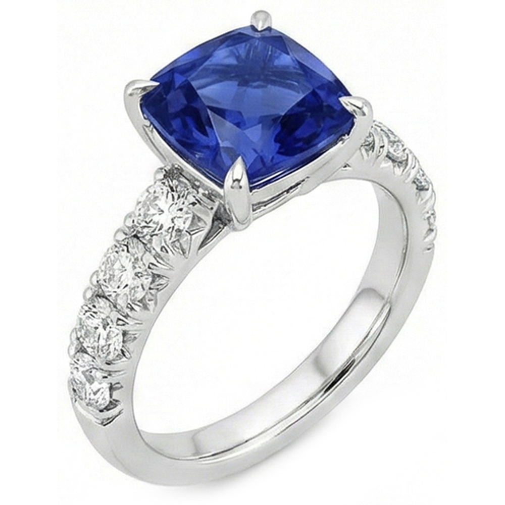 natural round sapphire 3.25ct ring top view