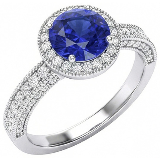 Sri Lankan Sapphire Natural Earth Mined Diamond ( Not Lab Grown )  Ring White Gold 3.05 Carats Vintage Style
