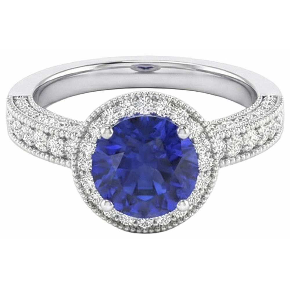 Sri Lankan Sapphire Natural Earth Mined Diamond ( Not Lab Grown )  Ring White Gold 3.05 Carats Vintage Style