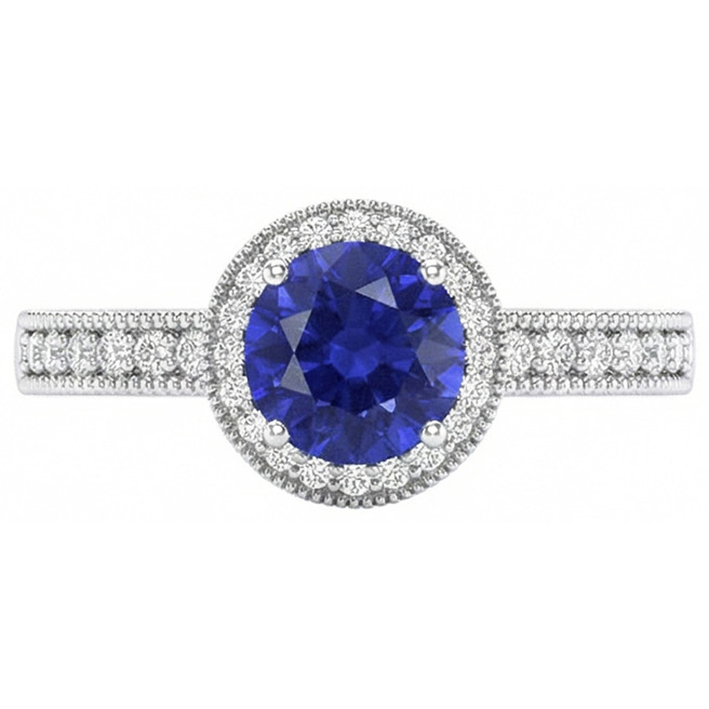Sri Lankan Sapphire Natural Earth Mined Diamond ( Not Lab Grown )  Ring White Gold 3.05 Carats Vintage Style