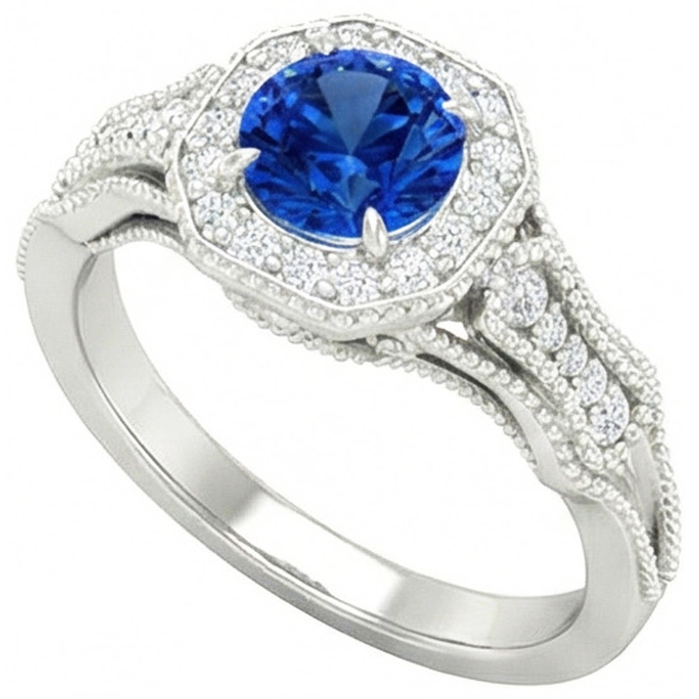 Sri Lankan Sapphire Natural Earth Mined Diamond ( Not Lab Grown )s 2 Ct Anniversary Ring White Gold 14K New