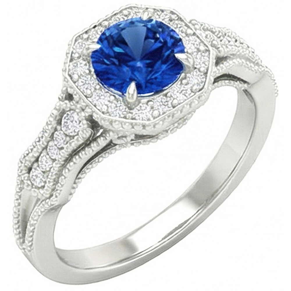 Sri Lankan Sapphire Natural Earth Mined Diamond ( Not Lab Grown )s 2 Ct Anniversary Ring White Gold 14K New
