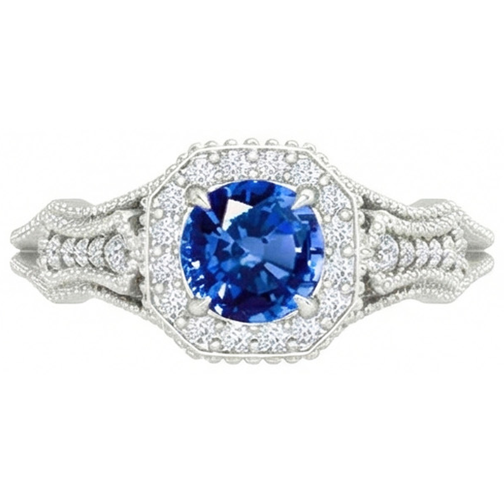 Sri Lankan Sapphire Natural Earth Mined Diamond ( Not Lab Grown )s 2 Ct Anniversary Ring White Gold 14K New