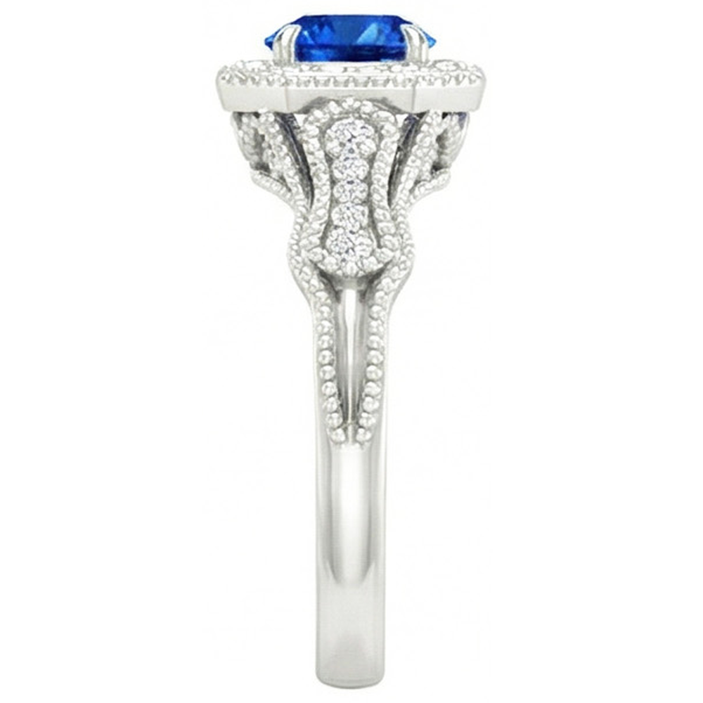 Sri Lankan Sapphire Natural Earth Mined Diamond ( Not Lab Grown )s 2 Ct Anniversary Ring White Gold 14K New