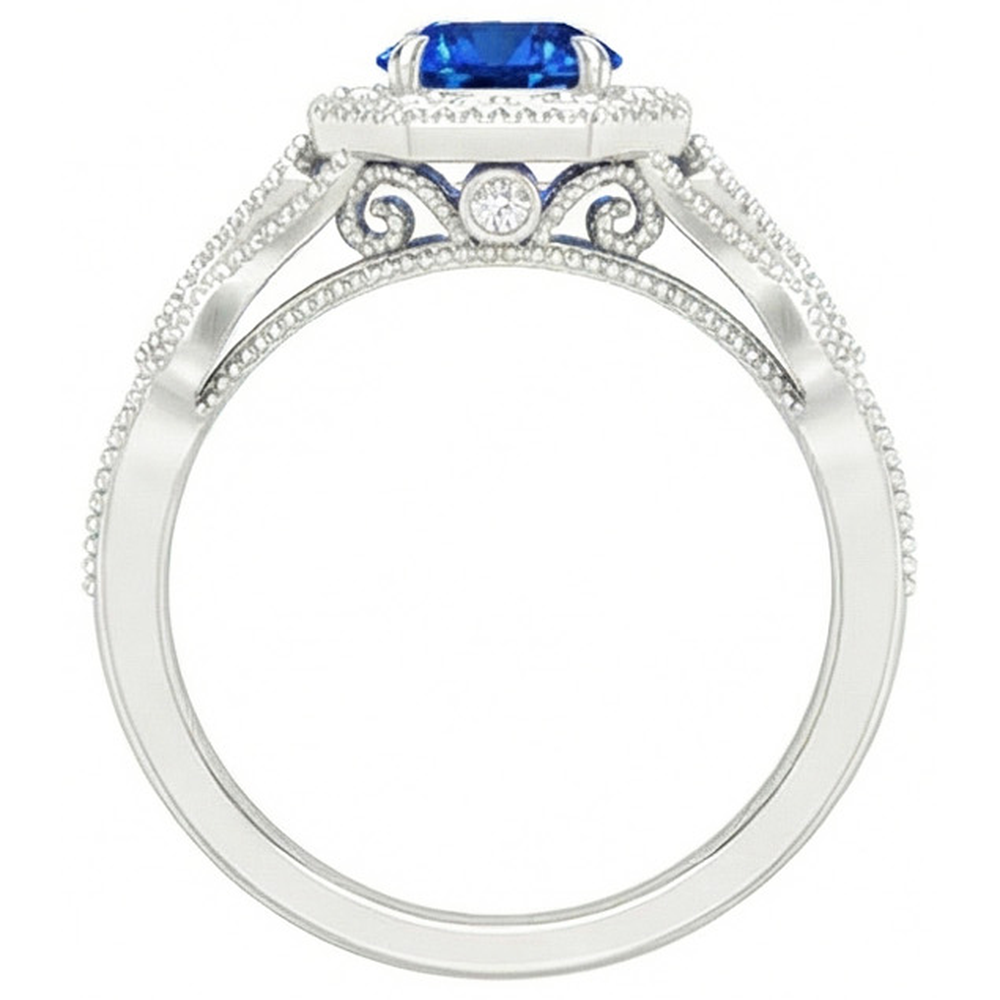 Sri Lankan Sapphire Natural Earth Mined Diamond ( Not Lab Grown )s 2 Ct Anniversary Ring White Gold 14K New