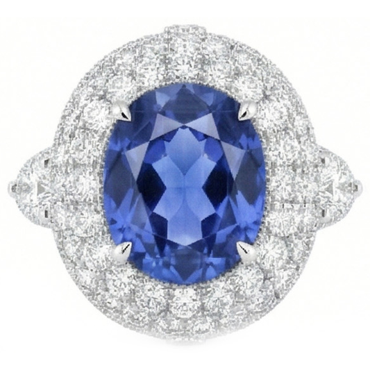 Sri Lankan Sapphire Natural Earth Mined Diamond ( Not Lab Grown )s 6 Carats Wedding Anniversary Ring