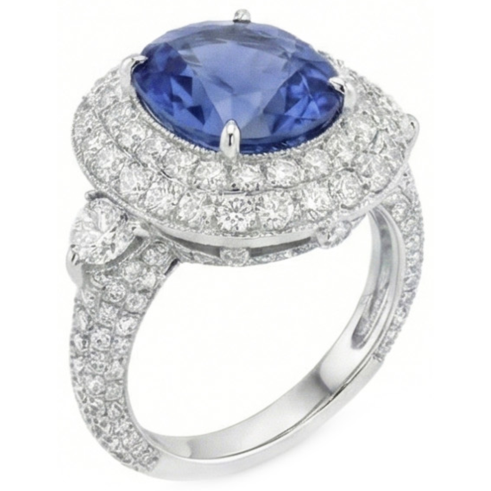 Sri Lankan Sapphire Natural Earth Mined Diamond ( Not Lab Grown )s 6 Carats Wedding Anniversary Ring