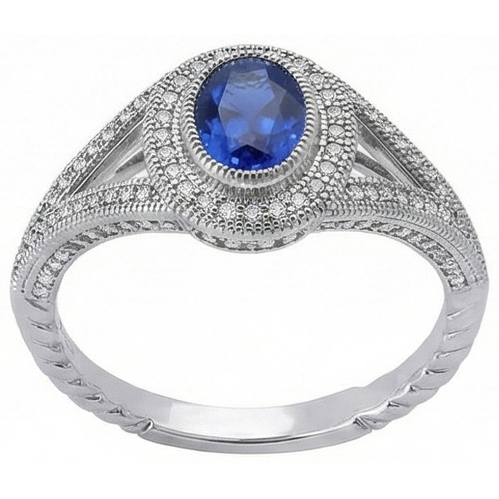Sri Lankan Sapphire Natural Earth Mined Diamond ( Not Lab Grown )s White Gold Anniversary Ring 3.50 Ct.