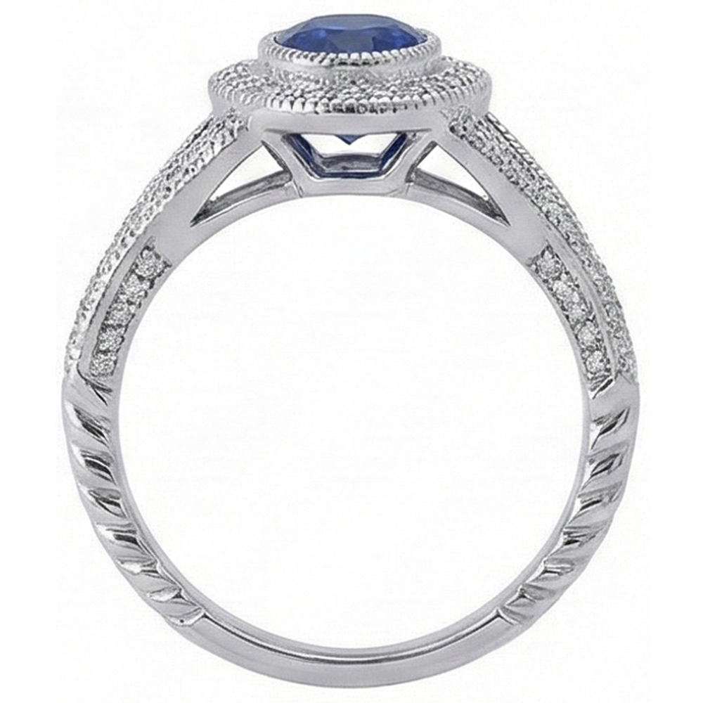 Sri Lankan Sapphire Natural Earth Mined Diamond ( Not Lab Grown )s White Gold Anniversary Ring 3.50 Ct.