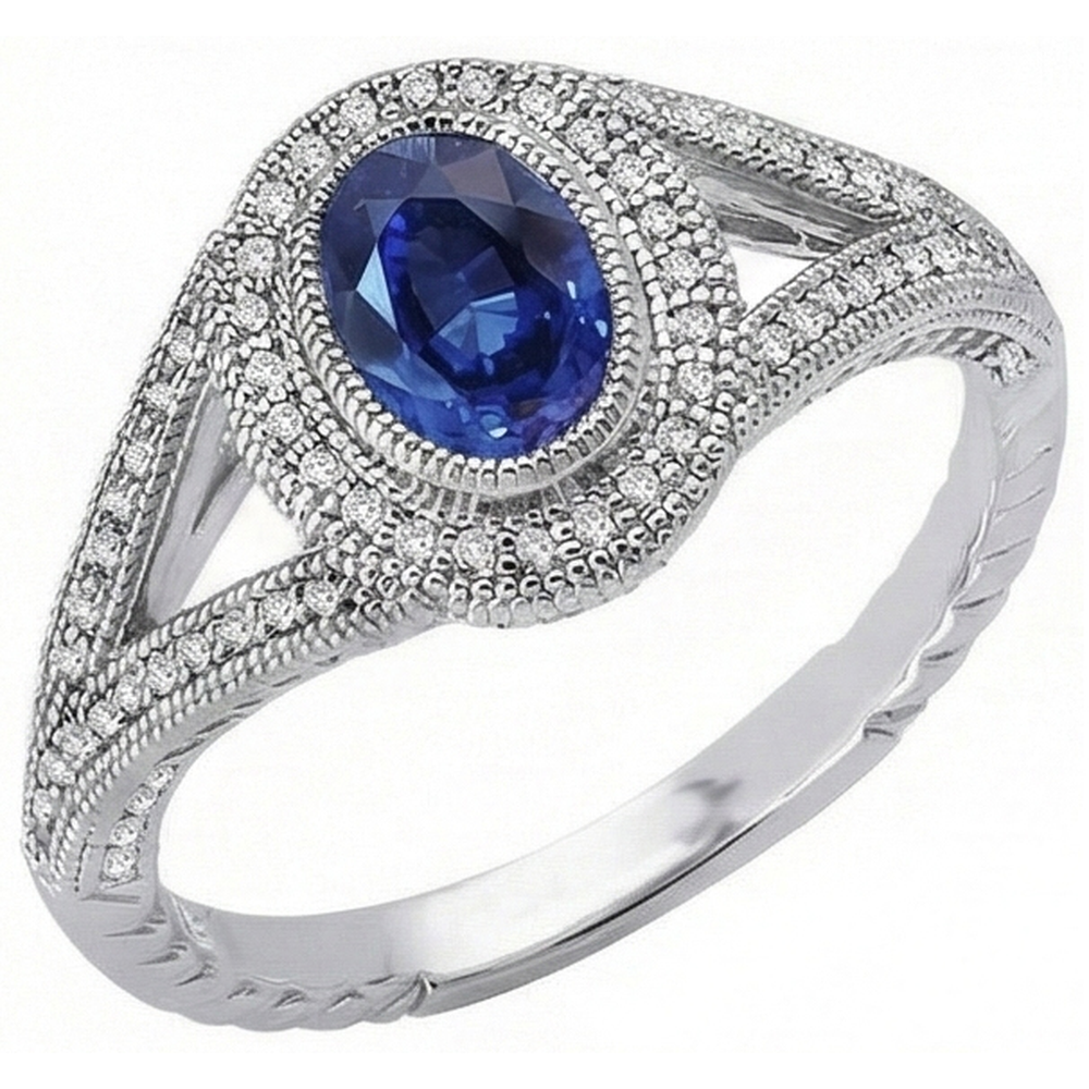 Sri Lankan Sapphire Natural Earth Mined Diamond ( Not Lab Grown )s White Gold Anniversary Ring 3.50 Ct.
