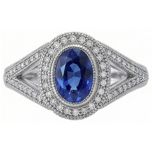 Sri Lankan Sapphire Natural Earth Mined Diamond ( Not Lab Grown )s White Gold Anniversary Ring 3.50 Ct.