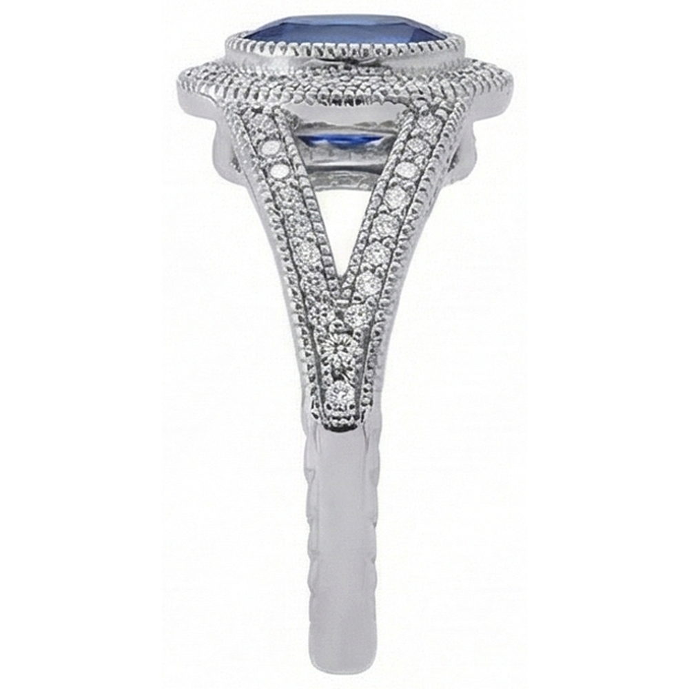 Sri Lankan Sapphire Natural Earth Mined Diamond ( Not Lab Grown )s White Gold Anniversary Ring 3.50 Ct.
