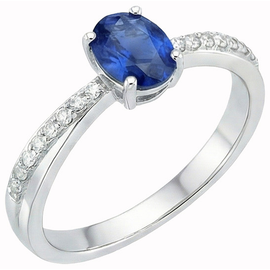 Sri Lankan Sapphire Oval Cut With Round Natural Earth Mined Diamond ( Not Lab Grown ) s Ring 2.30 Ct