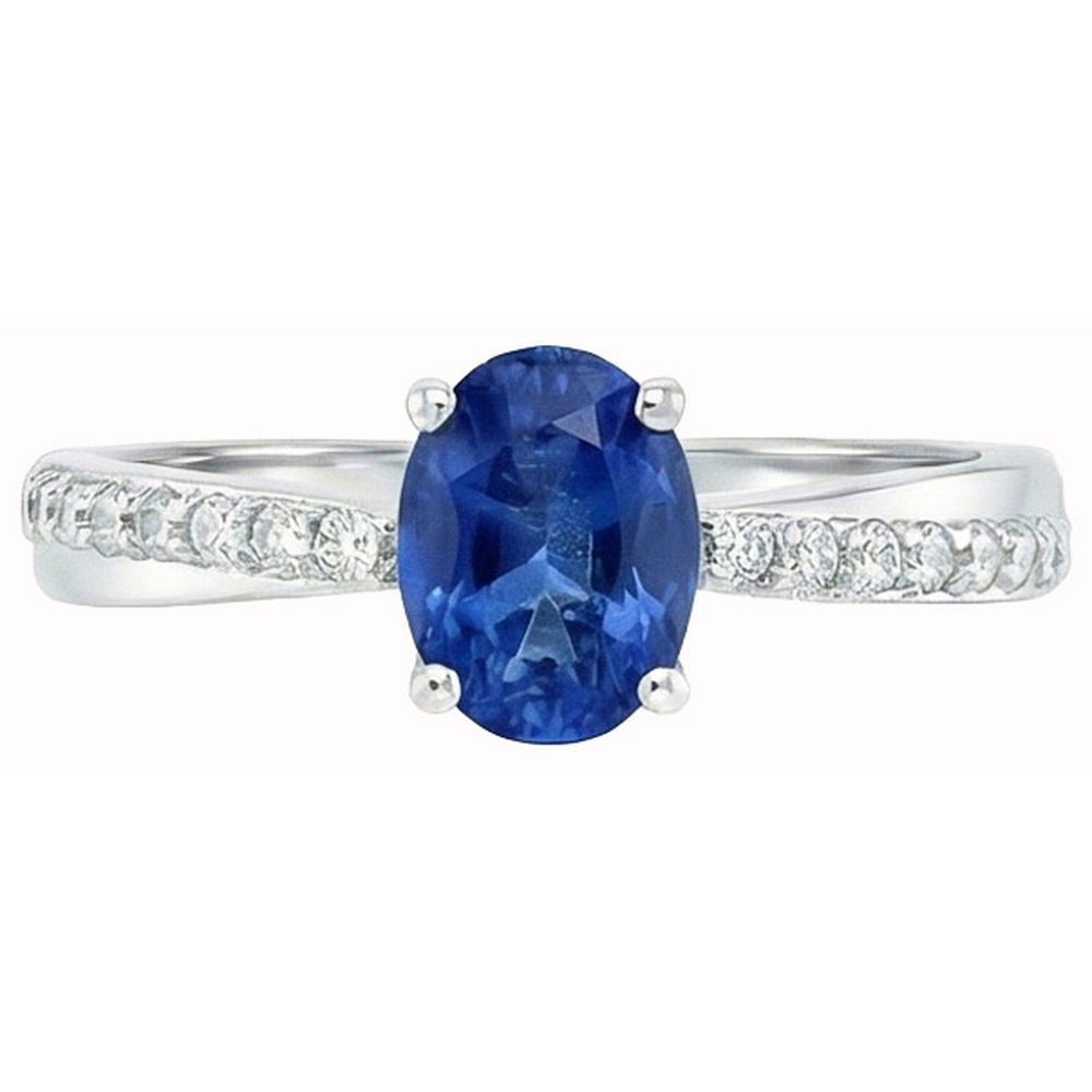 Sri Lankan Sapphire Oval Cut With Round Natural Earth Mined Diamond ( Not Lab Grown ) s Ring 2.30 Ct