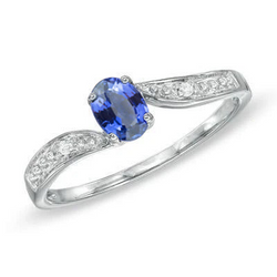 Sri Lankan Sapphire Oval Natural Earth Mined Diamond Promise Ring White Gold 14K