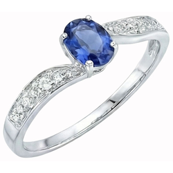 Sri Lankan Sapphire Oval Natural Earth Mined Diamond ( Not Lab Grown )  Promise Ring White Gold 14K