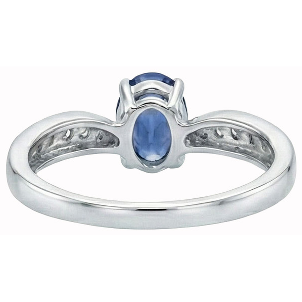 Sri Lankan Sapphire Oval Natural Earth Mined Diamond ( Not Lab Grown )  Promise Ring White Gold 14K