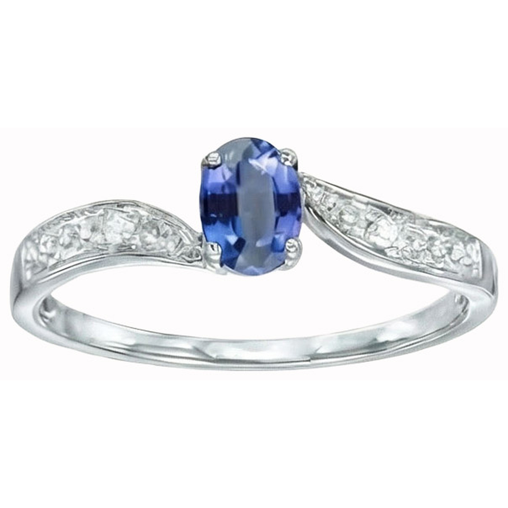 Sri Lankan Sapphire Oval Natural Earth Mined Diamond ( Not Lab Grown )  Promise Ring White Gold 14K