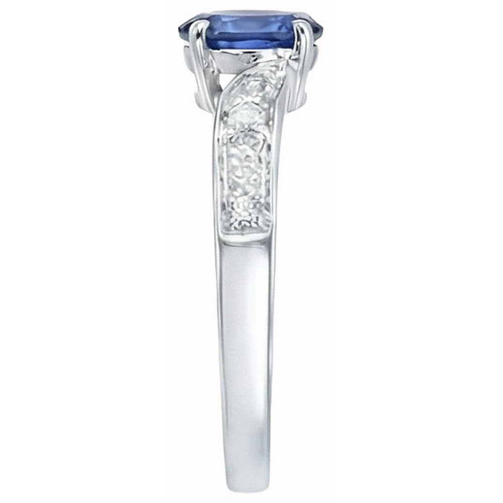 Sri Lankan Sapphire Oval Natural Earth Mined Diamond ( Not Lab Grown )  Promise Ring White Gold 14K