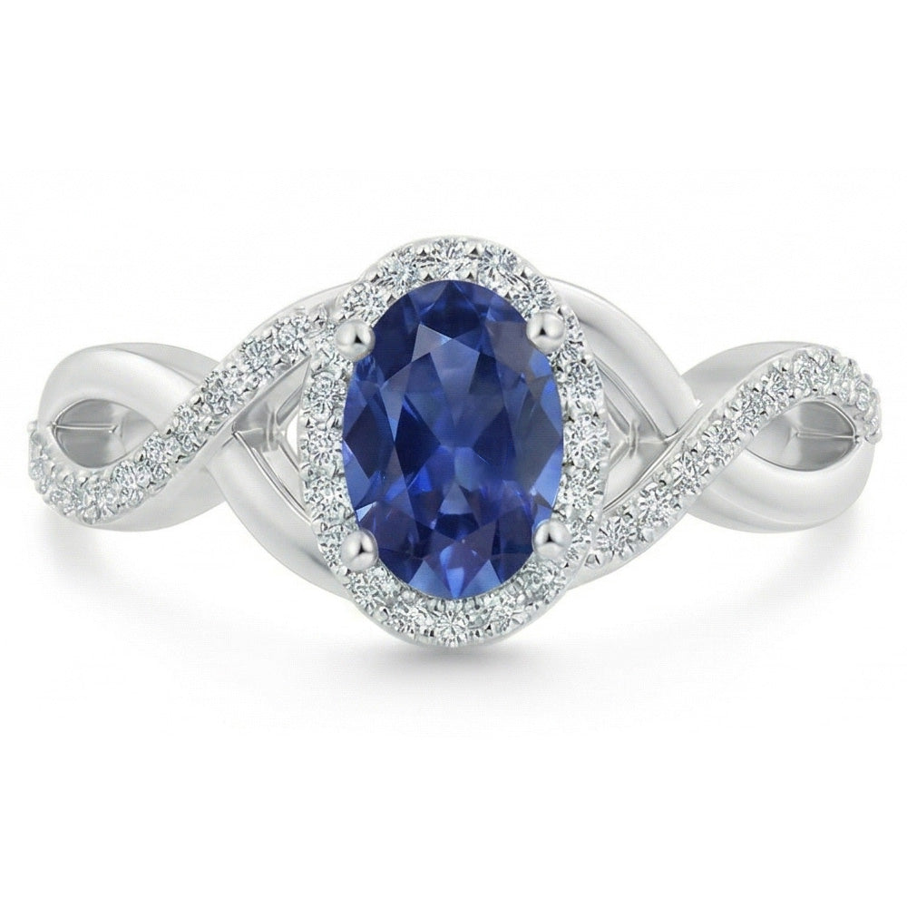 Sri Lankan Sapphire Ring White Gold Round Natural Earth Mined Diamond ( Not Lab Grown )  Jewelry 1.85 Carats