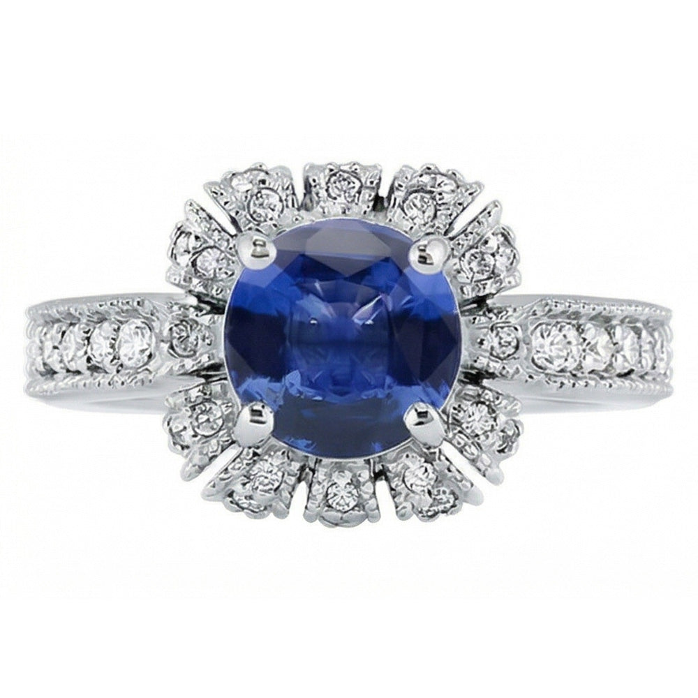 Sri Lankan Sapphire Round Cut Natural Earth Mined Diamond ( Not Lab Grown ) Wedding Ring 3.20 Carats Jewelry