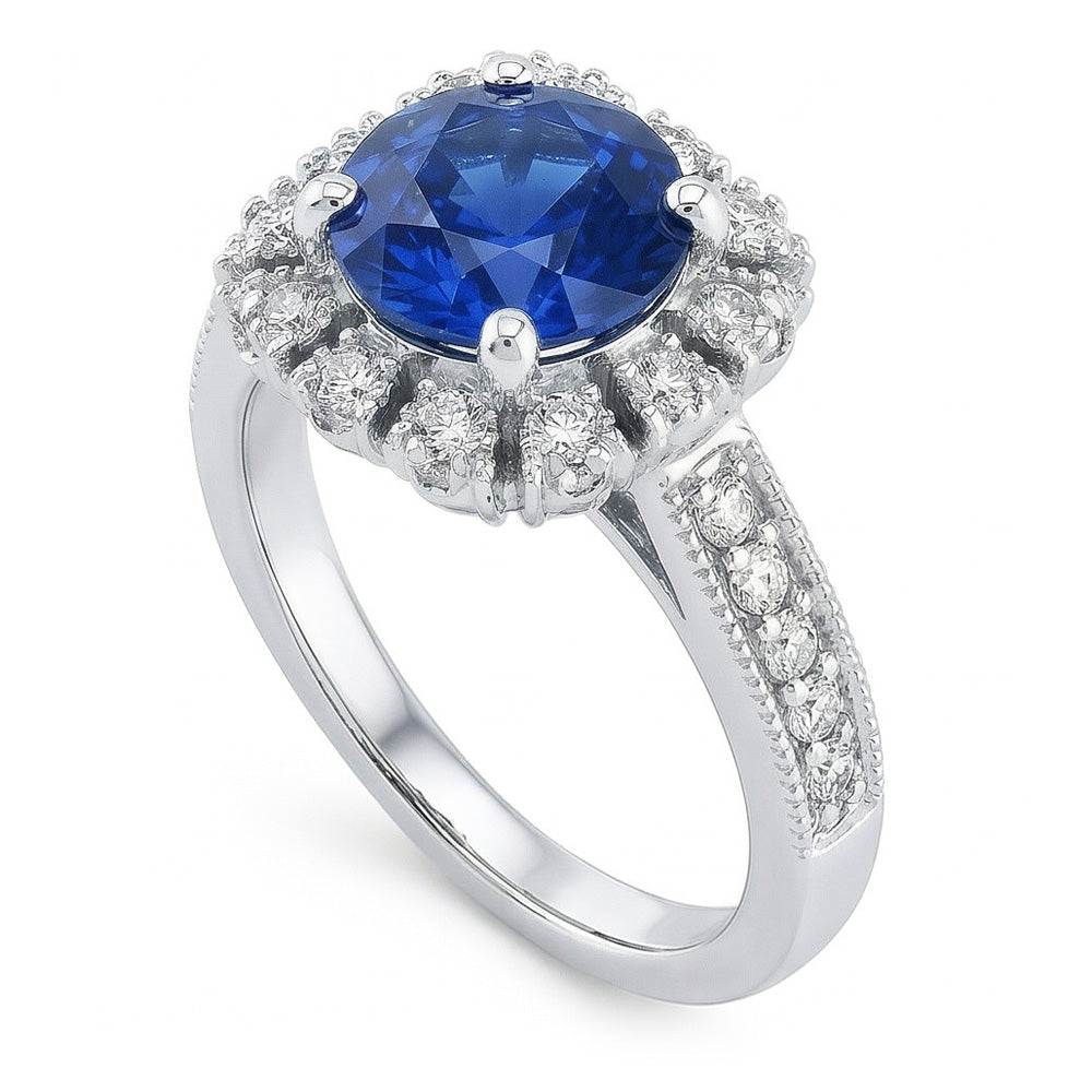 Sri Lankan Sapphire Round Cut Natural Earth Mined Diamond ( Not Lab Grown ) Wedding Ring 3.20 Carats Jewelry
