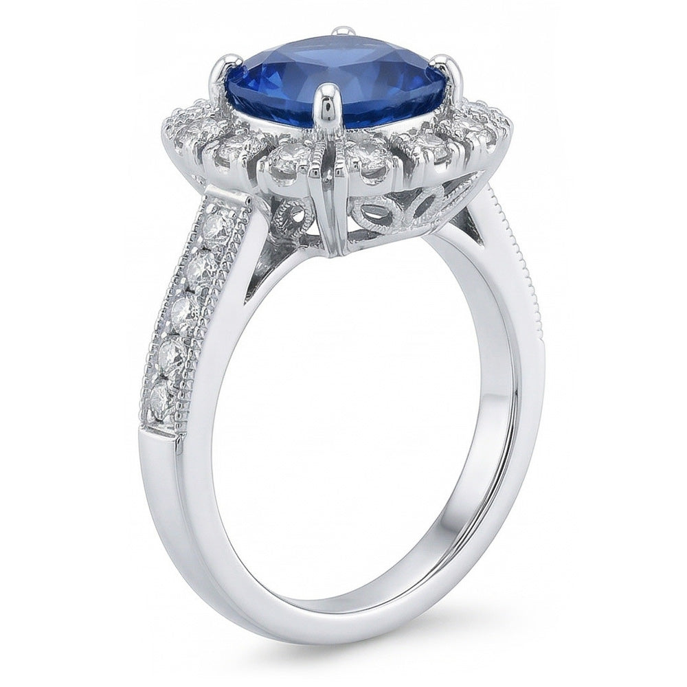 Sri Lankan Sapphire Round Cut Natural Earth Mined Diamond ( Not Lab Grown ) Wedding Ring 3.20 Carats Jewelry