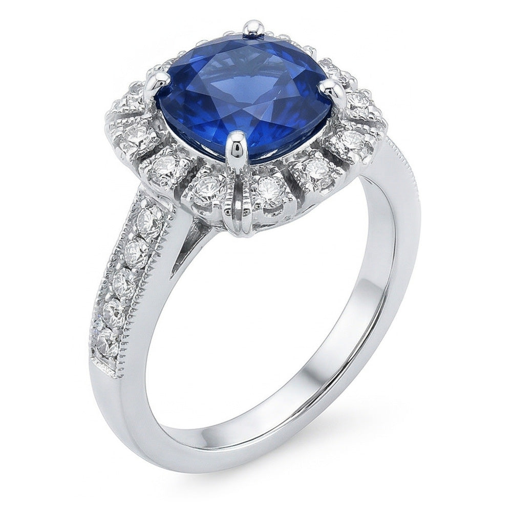 Sri Lankan Sapphire Round Cut Natural Earth Mined Diamond ( Not Lab Grown ) Wedding Ring 3.20 Carats Jewelry