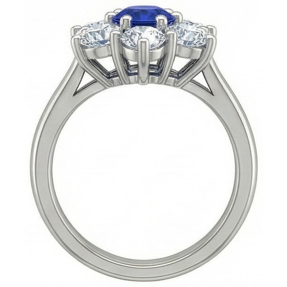 Sri Lankan Sapphire Round Natural Earth Mined Diamond ( Not Lab Grown )  Ring 4 Carats White Gold 14K