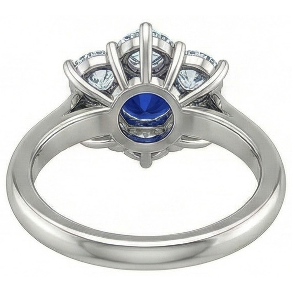 Sri Lankan Sapphire Round Natural Earth Mined Diamond ( Not Lab Grown )  Ring 4 Carats White Gold 14K