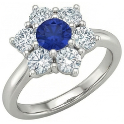 Sri Lankan Sapphire Round Natural Earth Mined Diamond ( Not Lab Grown )  Ring 4 Carats White Gold 14K