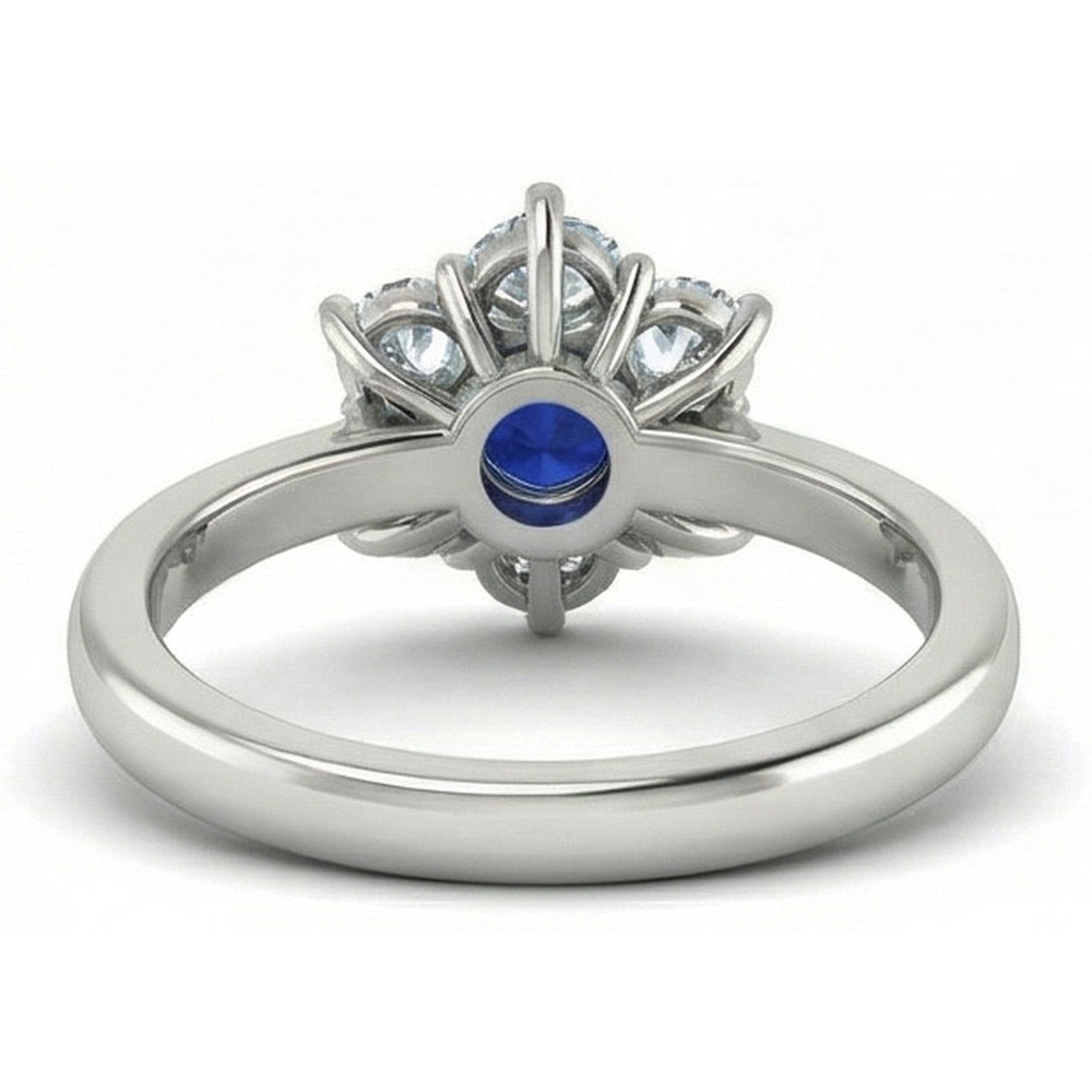 Sri Lankan Sapphire Round Natural Earth Mined Diamond ( Not Lab Grown )  Ring 4 Carats White Gold 14K