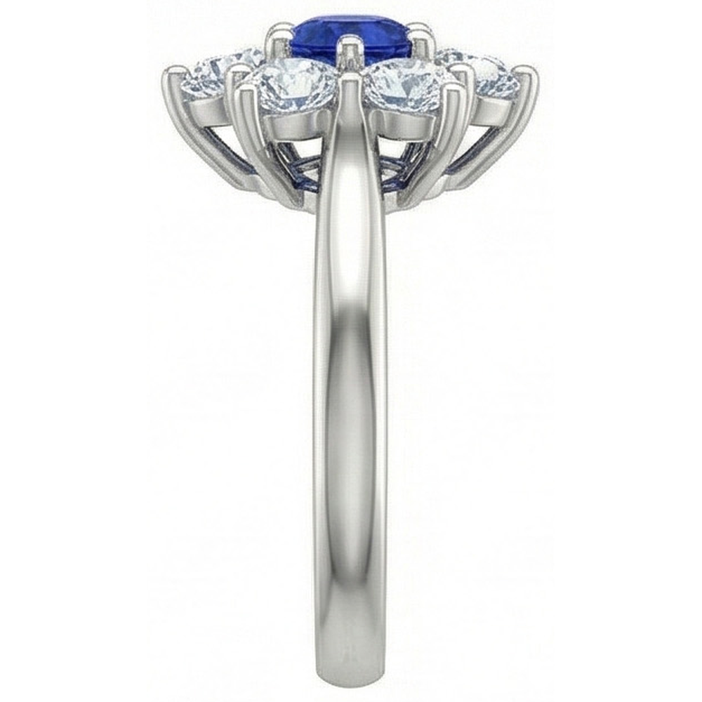 Sri Lankan Sapphire Round Natural Earth Mined Diamond ( Not Lab Grown )  Ring 4 Carats White Gold 14K