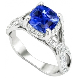 Sri Lankan Sapphire With Natural Earth Mined Diamond ( Not Lab Grown ) 4.50 Ct Wedding Ring White Gold 14K