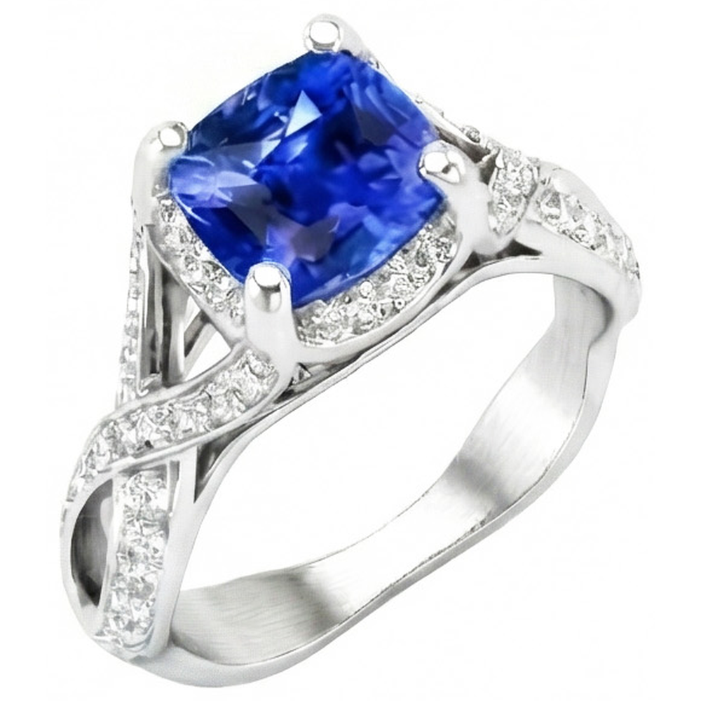 Sri Lankan Sapphire With Natural Earth Mined Diamond ( Not Lab Grown ) 4.50 Ct Wedding Ring White Gold 14K