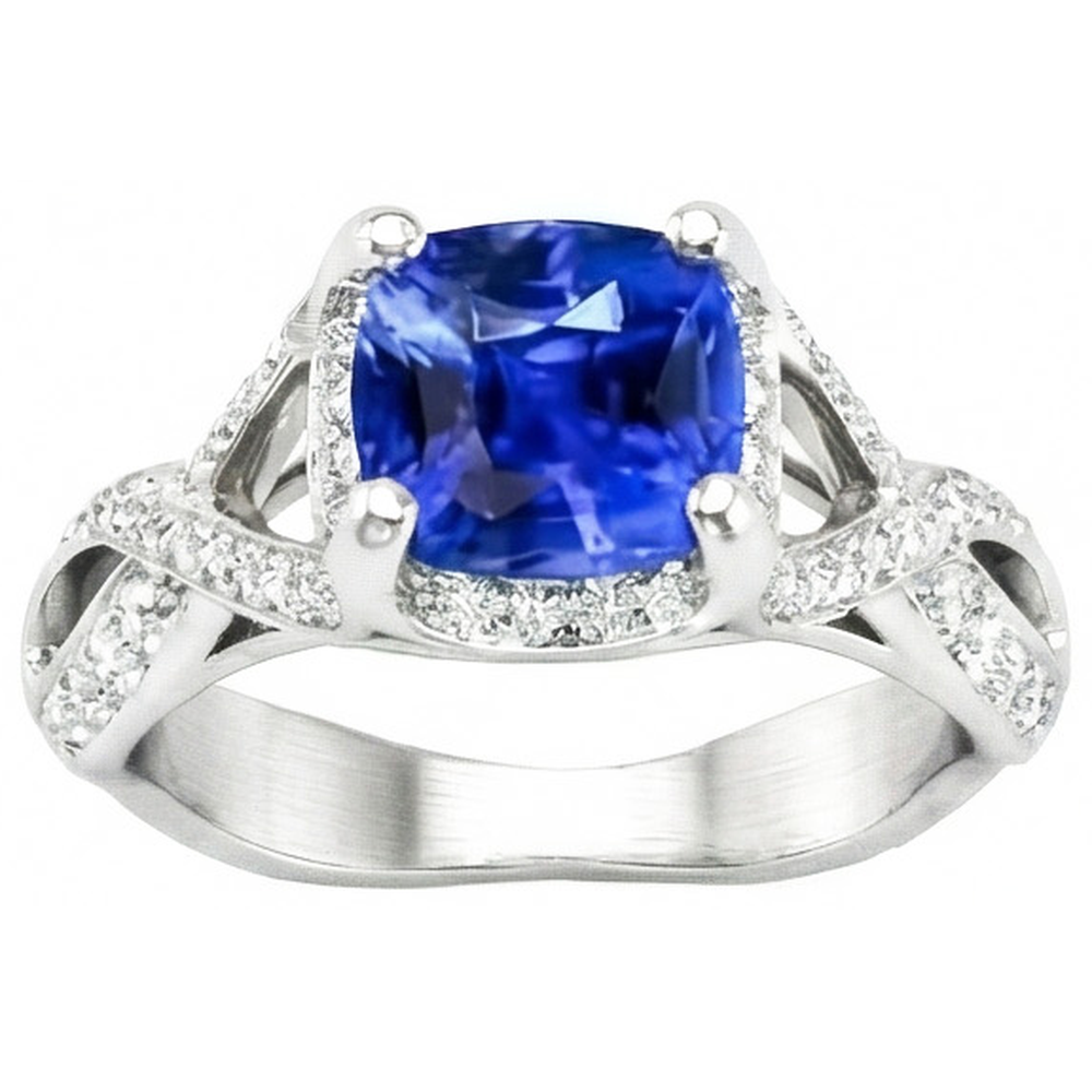 Sri Lankan Sapphire With Natural Earth Mined Diamond ( Not Lab Grown ) 4.50 Ct Wedding Ring White Gold 14K