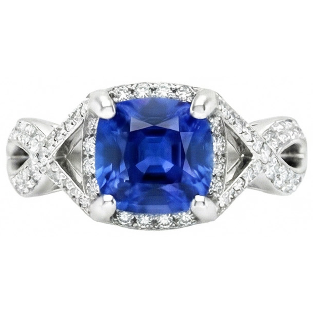 Sri Lankan Sapphire With Natural Earth Mined Diamond ( Not Lab Grown ) 4.50 Ct Wedding Ring White Gold 14K