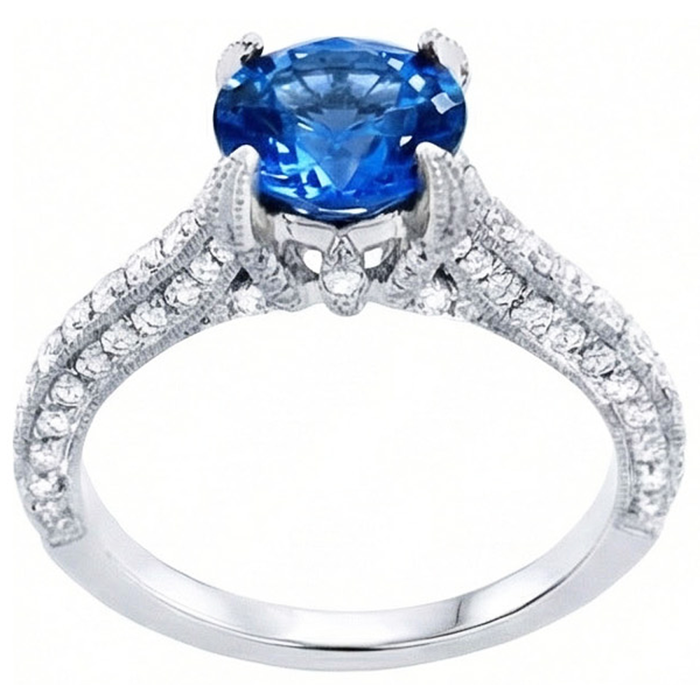 Sri Lankan Sapphire With Natural Earth Mined Diamond ( Not Lab Grown ) s Round Cut Ring 4.50 Ct